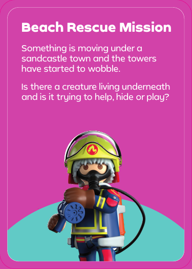 Beach Rescue Mission prompt card - something is moving under a sandcastle town