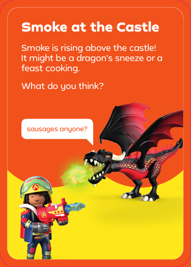 Smoke at the Castle prompt card - smoke is rising above the castle, what do you think?
